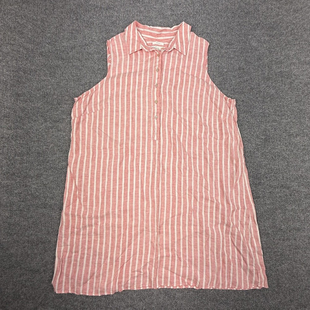 C&C California Shirt Dress Womens 2X Pink Striped Linen Sleeveless Knee Length